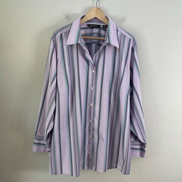 Eddie Bauer Womens Plus 4X Wrinkle Resistant Button Up Shirt Striped Long Sleeve - Picture 5 of 8